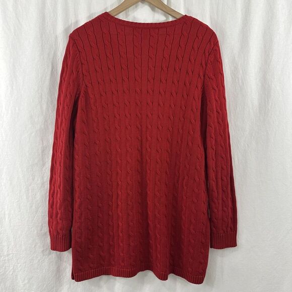 Lauren Ralph Lauren Red Cableknit Festive Preppy Split Vneck Sweater Womens 1X - Picture 2 of 10
